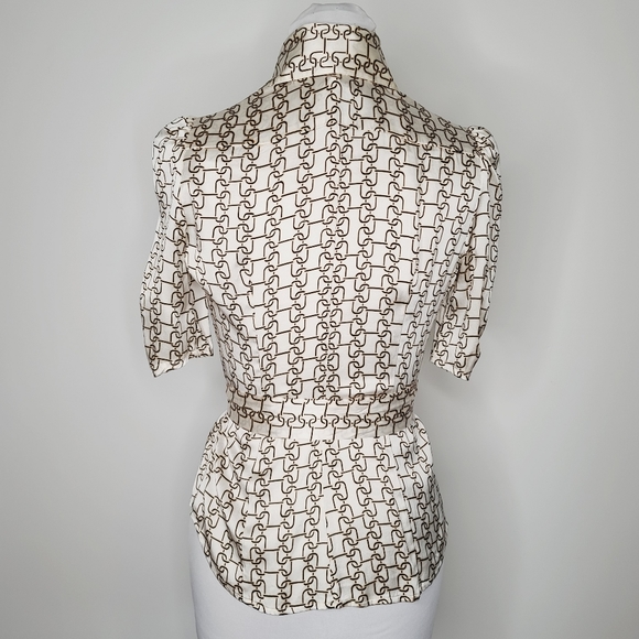 Bebe Tie Waist Silk Blouse in Black and White Chain Print Size XS - Picture 4 of 9
